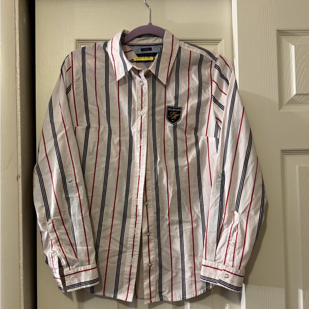 Striped women’s Shirt with Red and Blue Accents